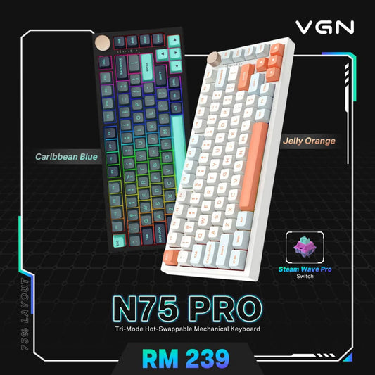 VGN N75 Pro Hot-Swappable Mechanical Keyboard - Steam Wave Pro (Carribean Blue & Jelly Orange)